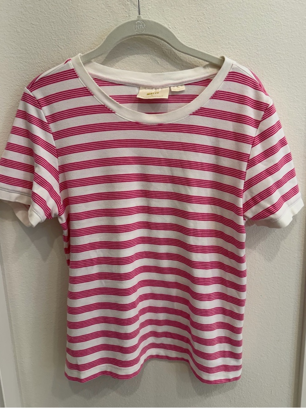 Maeve by Anthropologie Pink & White Striped Ringer Tee size large